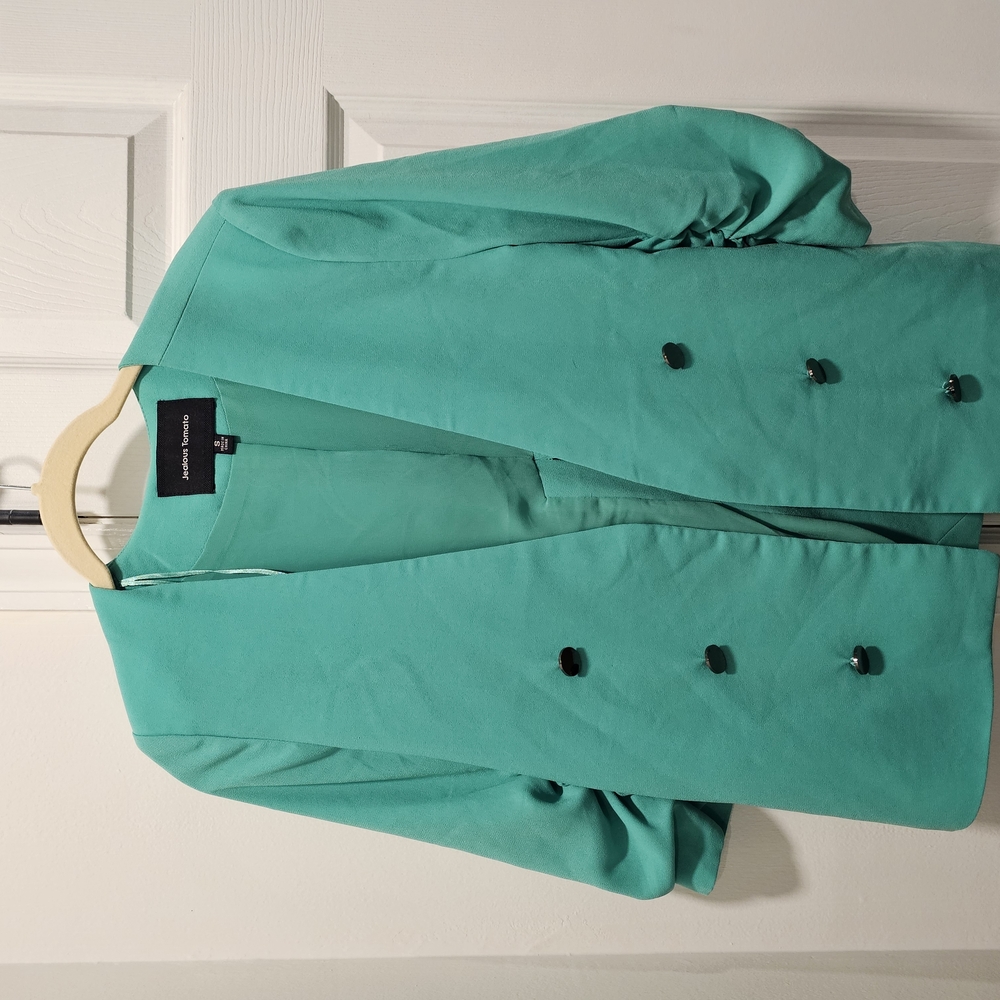 Zara Green Blazer with Notched Lapel and Medium Length